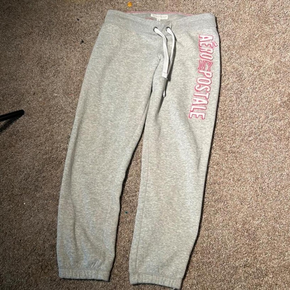 Aeropostale Gray Logo Jogger Sweatpants Pink Embroidered Y2K Fleece Medium